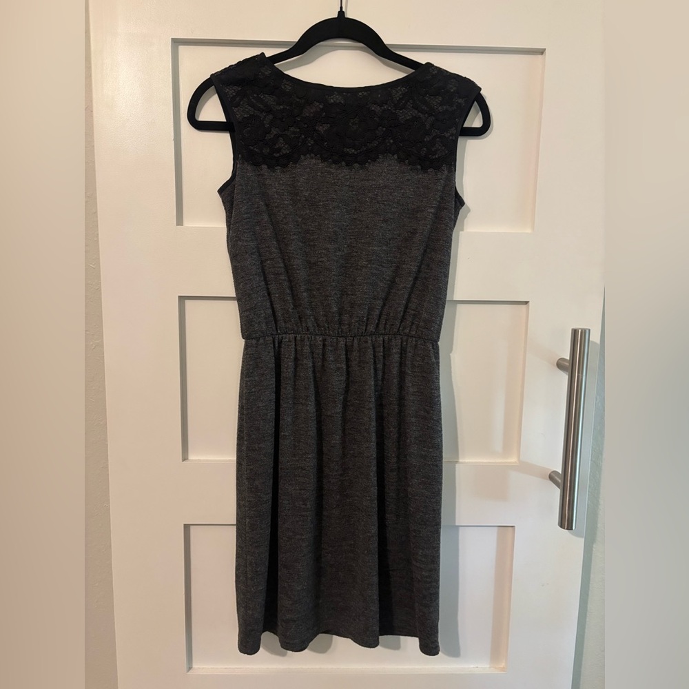 LOFT Gray Black Lace Dress XXS Petite